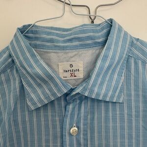 Hartford Men's Light Blue Striped Button Down Shirt
